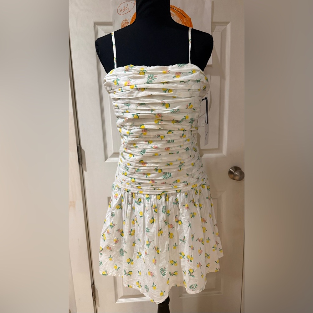 NWT Japna White lemon print 100% cotton  summer dress  Dress Size Large